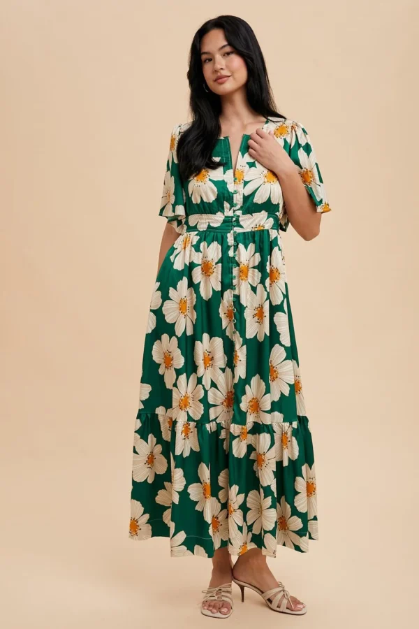 Collar Floral Button Down Maxi Dress