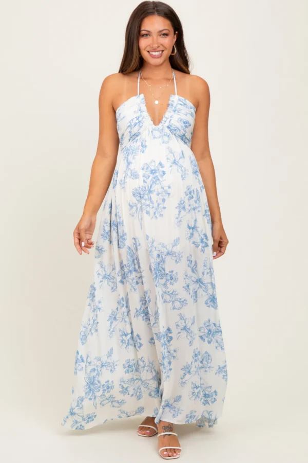 Light Blue Floral Maternity Dress