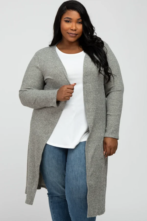 Beige Heathered Ribbed Side Slit Long