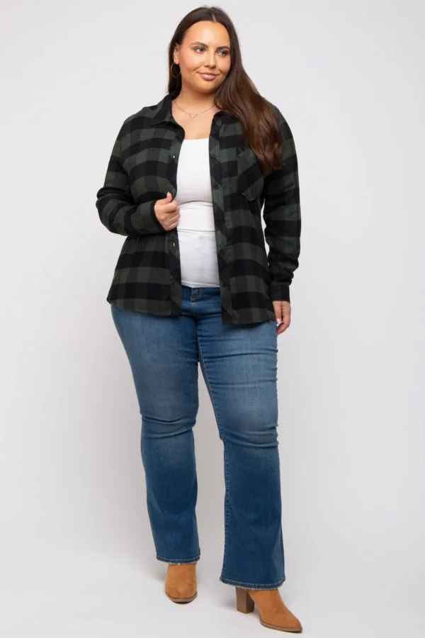 Forest Green Checkered Plus Long Sleeve